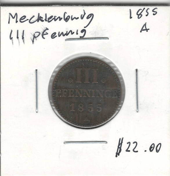 German States: Mecklenburg: 1855A 3 Pfennig