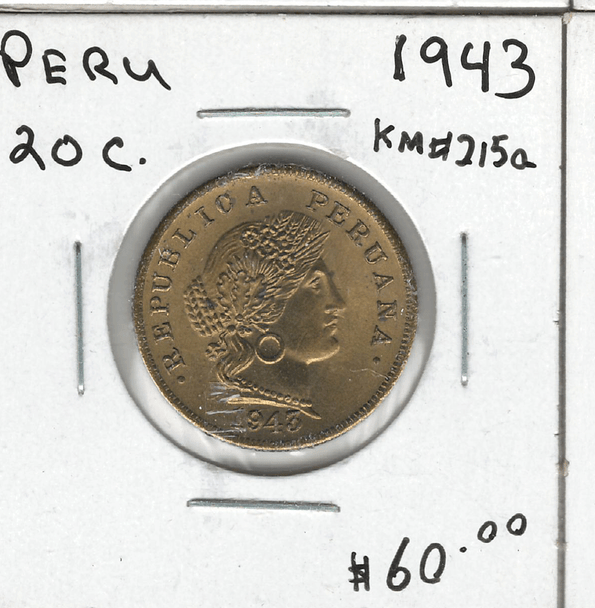 Peru: 1943 20 Centavos