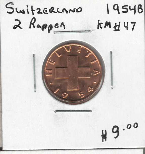 Switzerland: 1954B 2 Rappen Lot#3