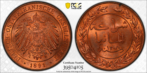 German East Africa: 1891 Pesa PCGS MS64+ Red