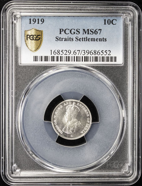 Straits Settlements: 1919 Silver 10 Cents PCGS MS67 Top Pop Finest Known