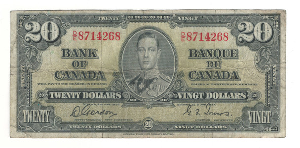 Canada: 1937 $20 Bank Of Canada Banknote BC-25b Lot#36
