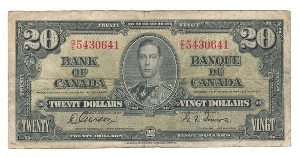 Canada: 1937 $20 Bank Of Canada Banknote BC-25b Lot#44