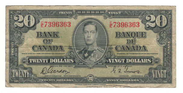 Canada: 1937 $20 Bank Of Canada Banknote BC-25b Lot#48