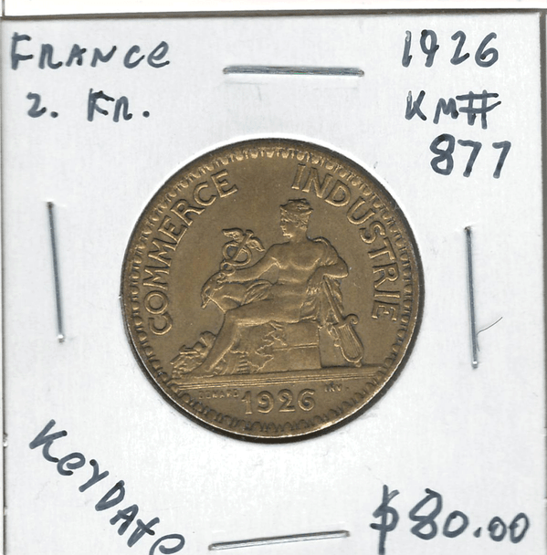 France: 1926 2 Francs Rare Keydate