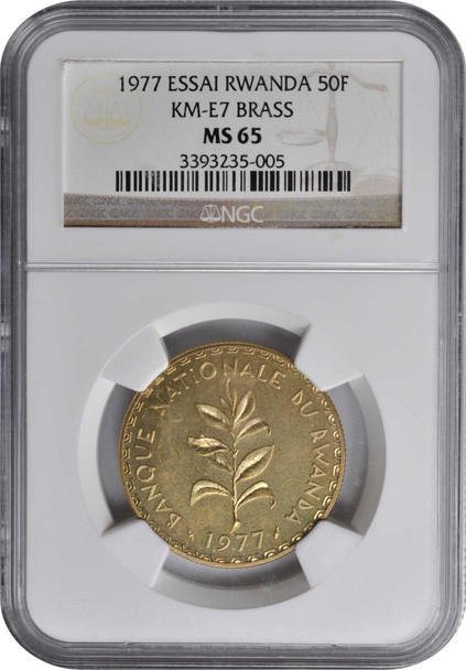 Rwanda: 1977 50 Francs Essai Pattern Strike NGC MS65