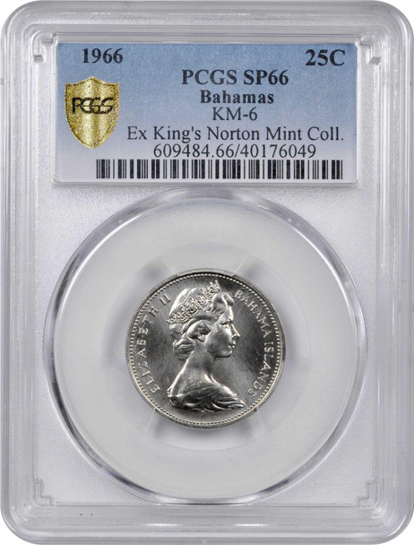 Bahamas : 1966 25 Cents PCGS SP66 King's Norton Mint Collection