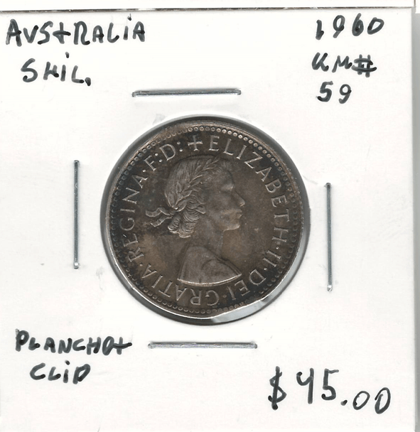 Australia: 1960 Silver Shilling Planchet Clip Error