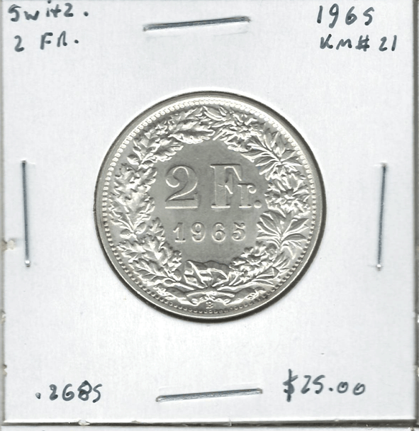 Switzerland: 1965 2 Francs Lot#2