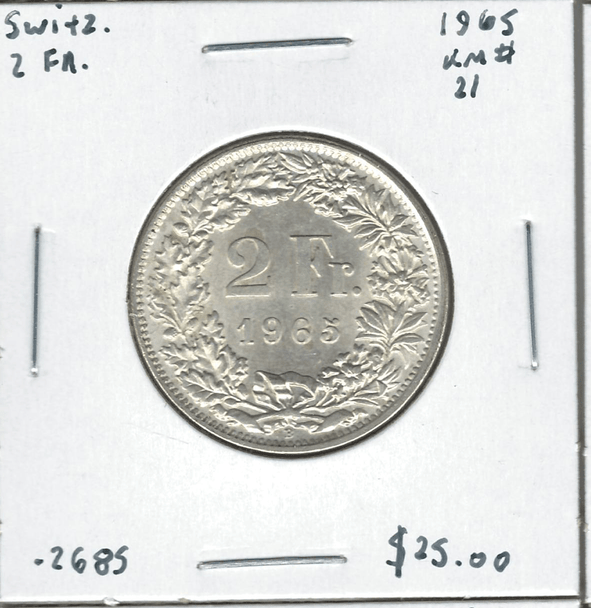 Switzerland: 1965 2 Francs Lot#4