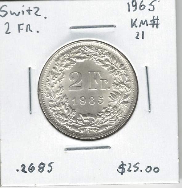 Switzerland: 1965 2 Francs Lot#9