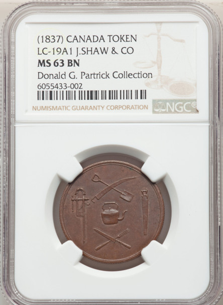 Lower Canada: (1837) Token J.Shaw & Co NGC MS63BN