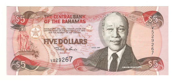 Bahamas: 1997 5 Dollar Banknote