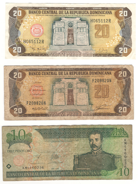 Dominican Republic: 1992 - 2003 Banknote Lot (3 Pieces)