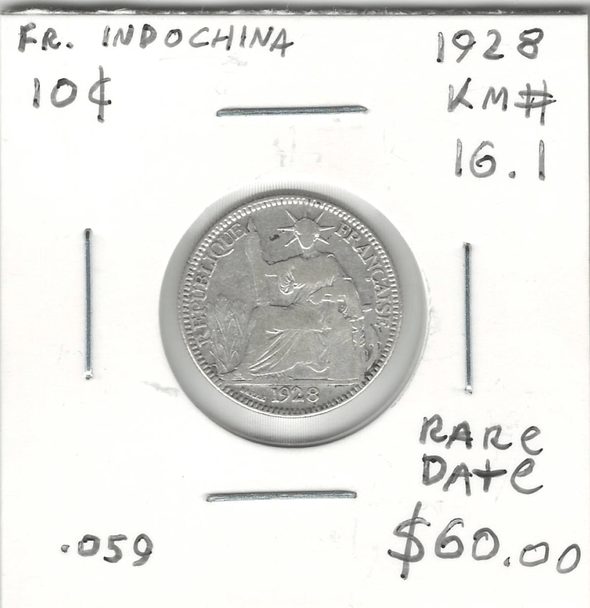 French Indo China: 1928 Silver 10 Cent. KEY DATE