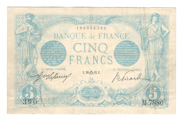 France: 1915 5 Francs Banknote P. 70