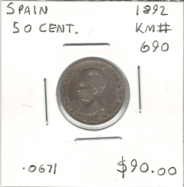 Spain: 1892 Silver 50 Cents