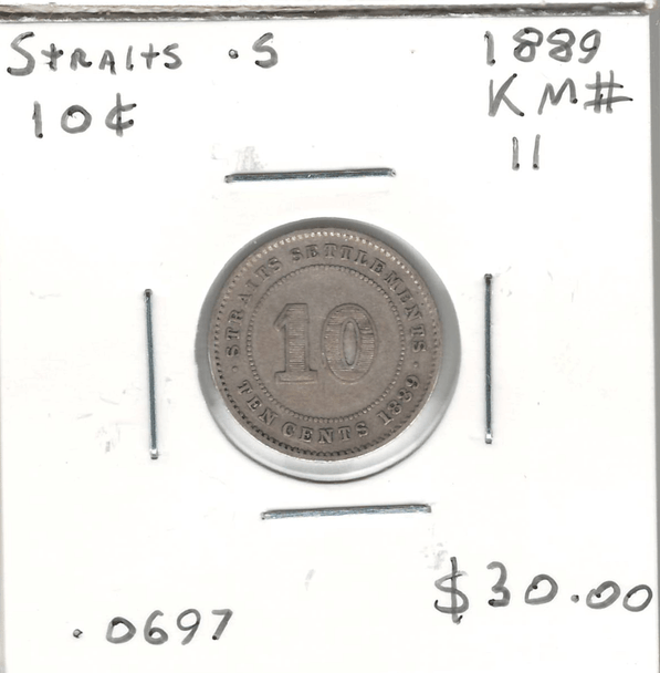 Straits Settlements: 1889 Silver 10 Cents