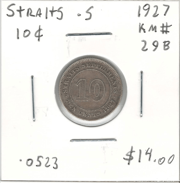 Straits Settlements: 1927 Silver 10 Cents