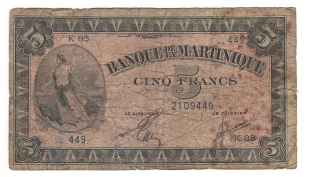 Martinique: 1942 5 Francs Banknote