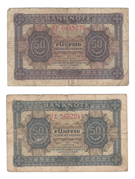 East Germany: 1948 50 Pfenning Banknote Collection Lot (2 Pieces)