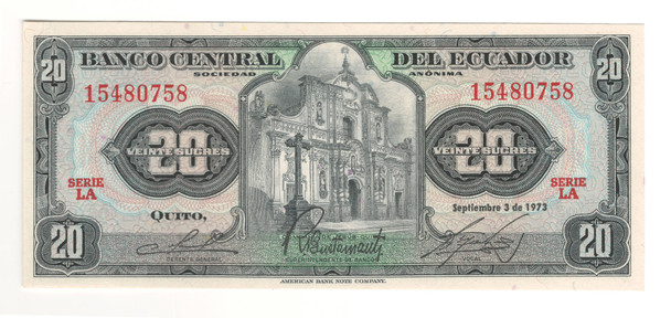 Ecuador: 1973 20 Sucres Banknote
