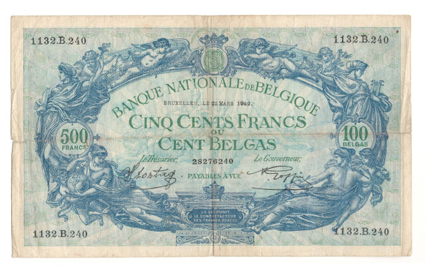 Belgium: 1942 500 Francs Banknote