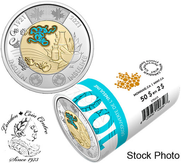 Canada: 2021 $2 Discovery of Insulin Toonie Special Wrap Roll with Coloured Coins