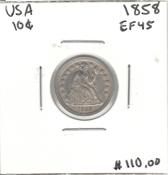 United States: 1858 10 Cent EF45