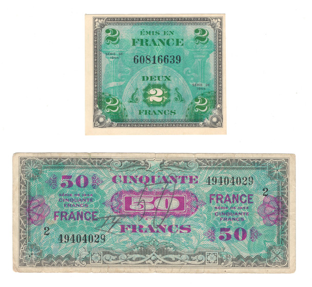 France: 1944 Allied Banknote Collection Lot (2 Pieces)