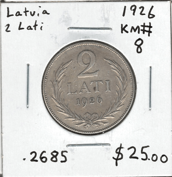 Latvia: 1926 2 Lati Lot#2