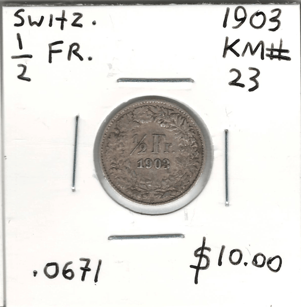 Switzerland: 1903 1/2 Franc