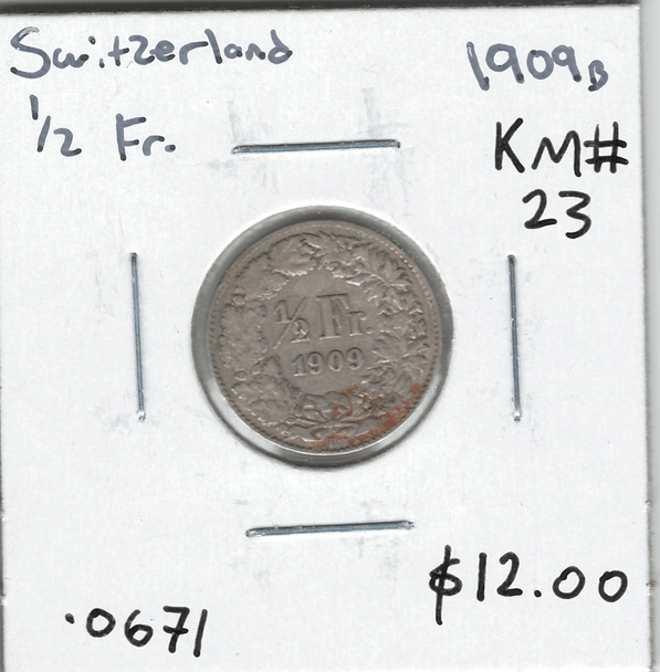 Switzerland: 1909B 1/2 Franc