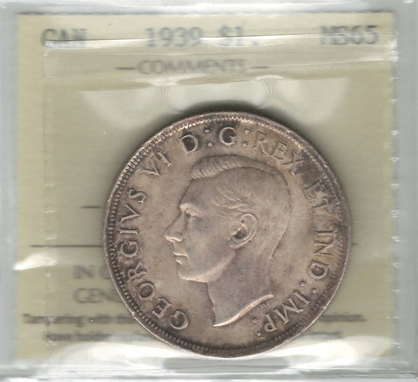 Canada: 1939 Silver Dollar ICCS MS65