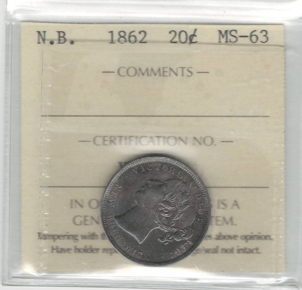 Canada: New Brunswick: 1862 20 Cents ICCS MS63