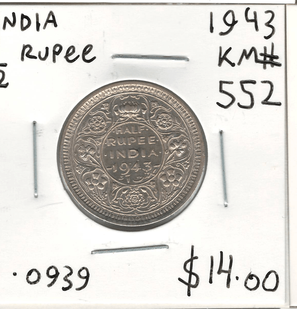 India: 1943  1/2 Rupee