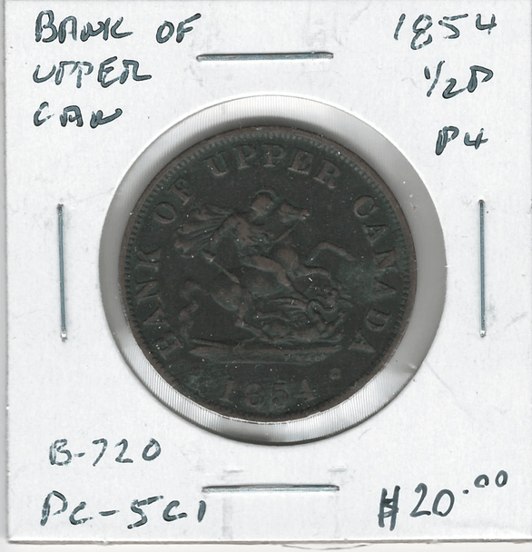 Province of Canada: Bank of Upper Canada 1854 1/2 Penny PC-5C1 #2