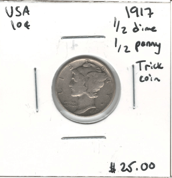 United States: 1917 1/2 Dime 1/2 Penny Trick Coin