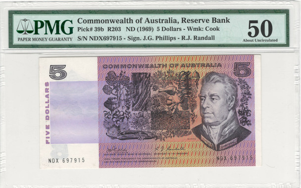 Australia: 1969 5 Dollars PMG AU50