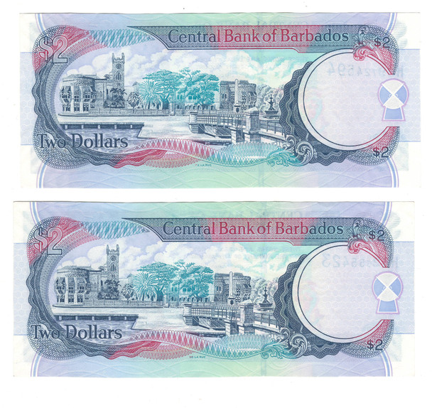 Barbados: 2007 2 Dollars Lot of 2