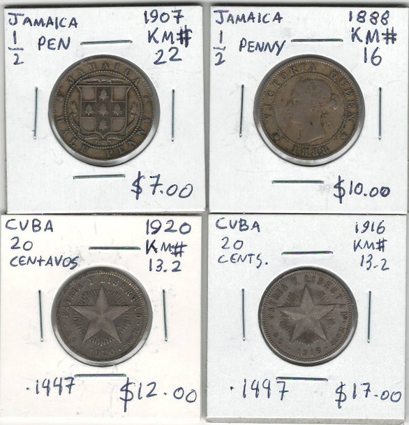 Caribbean: 1888-1920 4 Piece Coin Lot with Silver