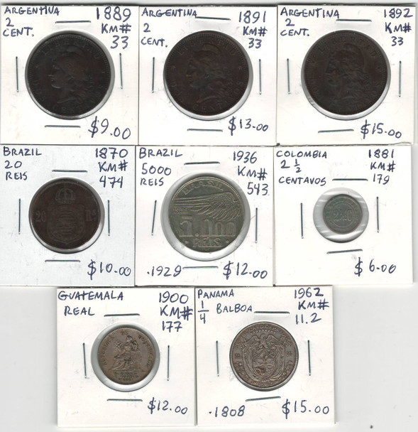 South America: 1870-1962 8 Piece Coin Lot With Silver