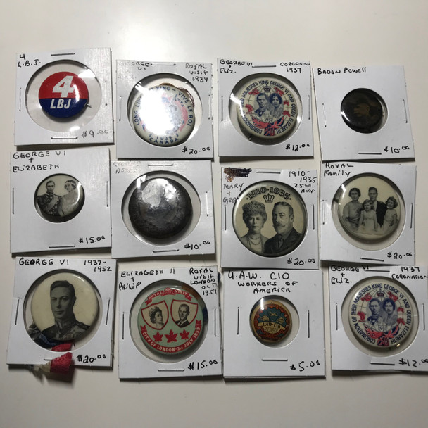 Lot of 12 Various Historical Pins 1930's-1960's