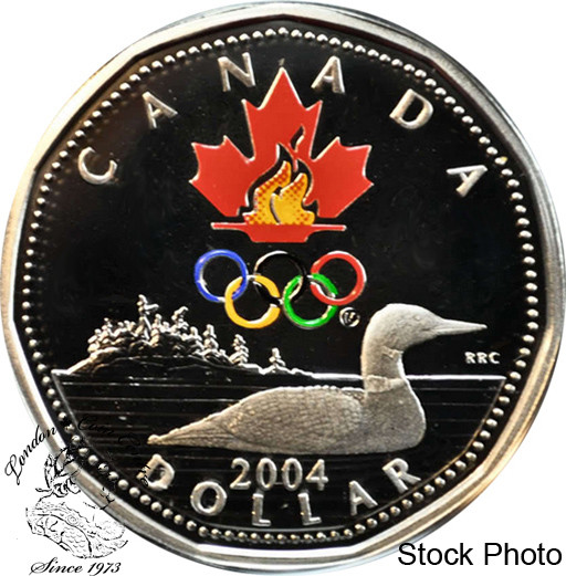 Canada: 2004 $1 Lucky Loonie with Olympic Logo Silver Coin