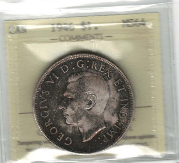 Canada: 1946 Silver  Dollar ICCS MS64