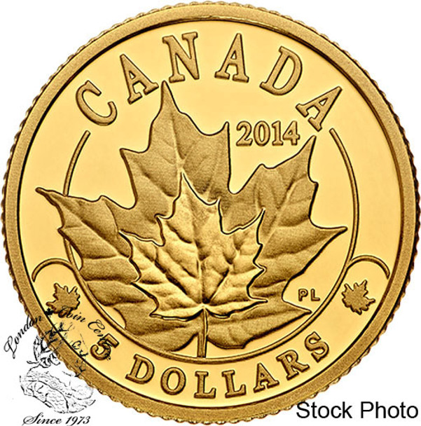 Canada: 2014 $5 Overlaid Majestic Maple Leaves Gold Coin