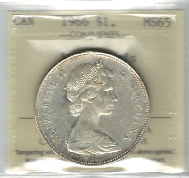 Canada:  1966  Silver  Dollar  Large Beads  ICCS MS65