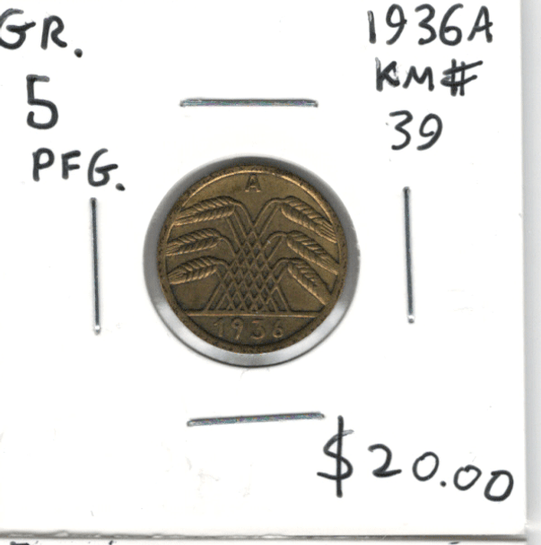 Germany: 1936A 5 Pfennig