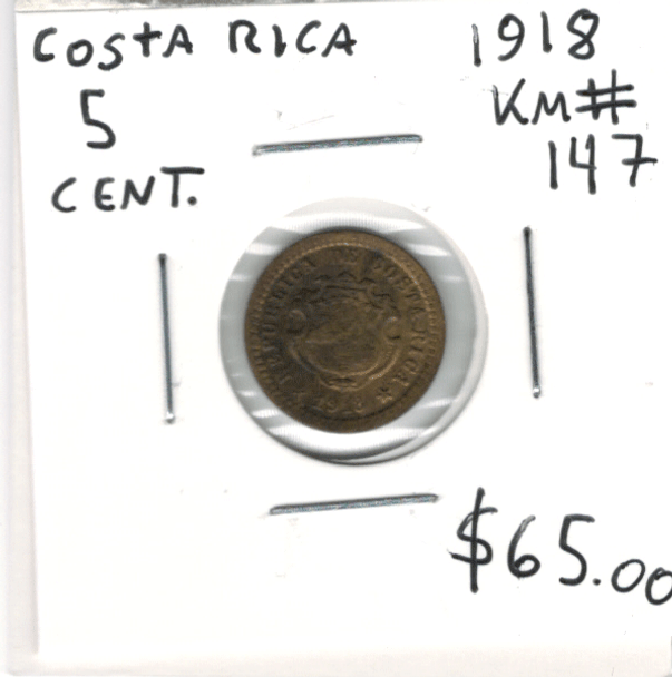 Costa Rica: 1918 5 Centavos