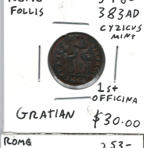 Rome: 378-383 AD Follis Gratian, Cyzicus Mint, 1st Officina